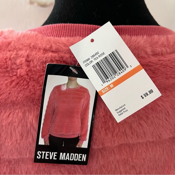 Steve Madden Faux Fur Sweatshirt Top stripe medium tea rose pink - Picture 9 of 16